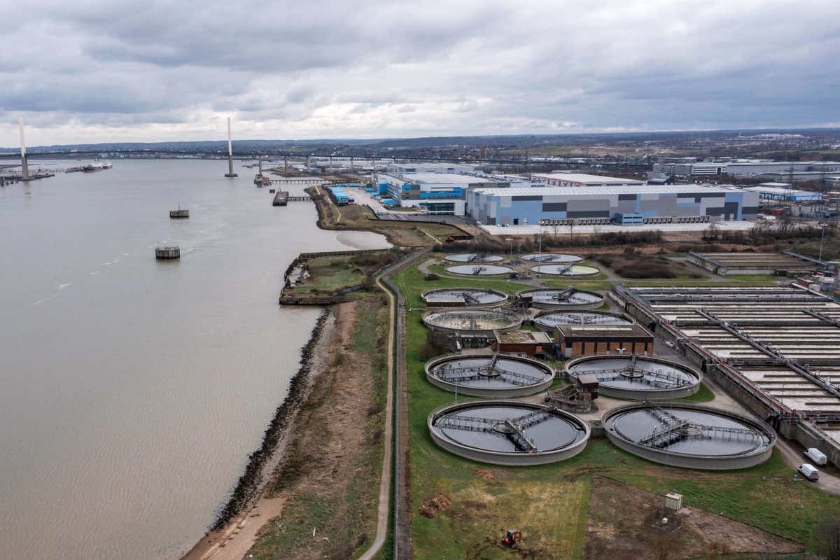 The Thames Water Long Reach sewage treatment works on the banks of the Thames estuary in Dartford, Kent.